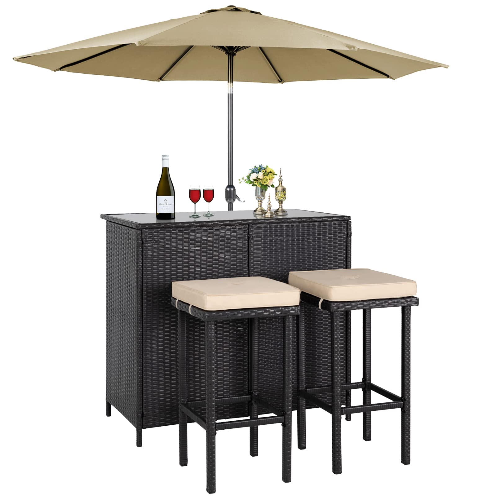 Amazon.com: 3-Piece Wicker Outdoor Furniture Bar Set, 2